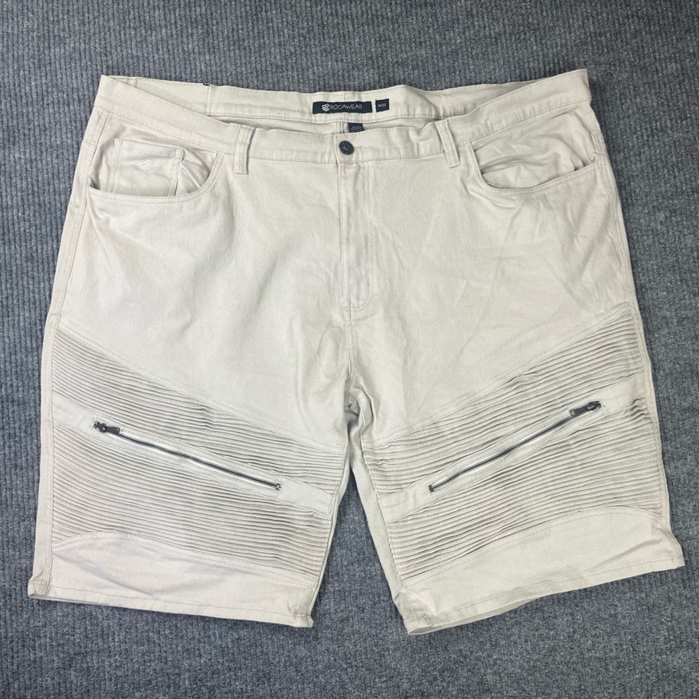 Rocawear Shorts Mens 52 Beige Brown 13" Distressed Ribbed Streetwear Y2K